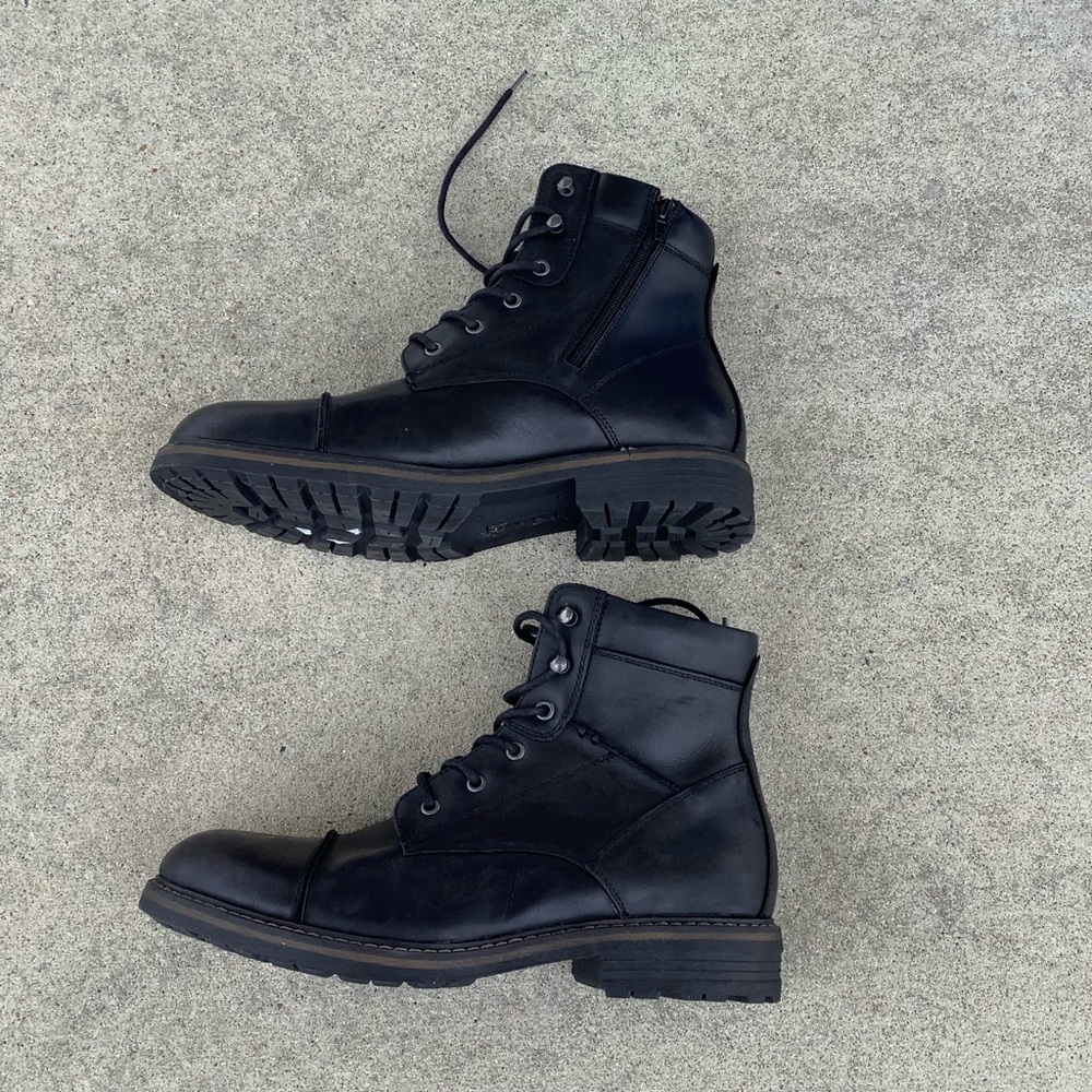 The Rail Black Leather Side Zip Lace Up Mens Boots Biker Combat Grunge, EU 44 - Picture 4 of 8